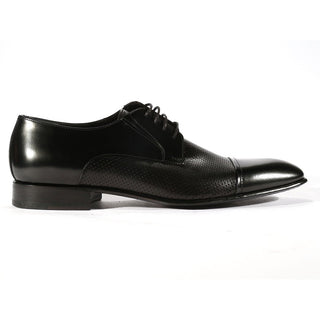 Corrente Men's Shoes Black Texture / Calf-Skin Leather Oxfords 4745 (CRT1039)-AmbrogioShoes