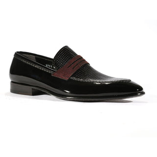 Corrente Men's Shoes Black Texture Print / Patent Leather Loafers 3711-HS (CRT1036)-AmbrogioShoes