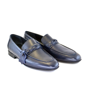 Corrente Men's Designer Shoes Navy Blue Calf-Skin Leather Loafers 5532 (CRT1059)-AmbrogioShoes