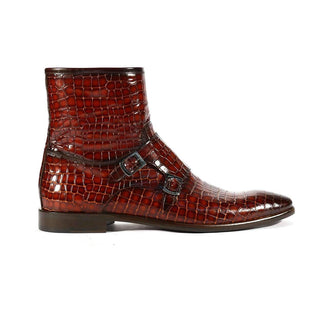 Corrente Men's Shoes Taba Brown Alligator Print / Calf-Skin Leather Boots 4604 (CRT1024)-AmbrogioShoes