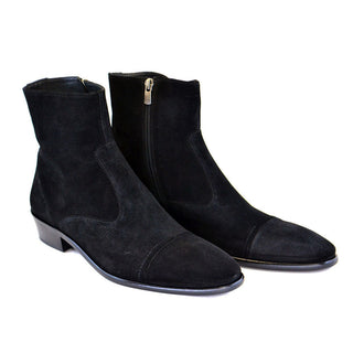 Corrente Nevada Men's Shoes Black Lizard Print / Suede Leather Boots 1547 (CRT1047)-AmbrogioShoes