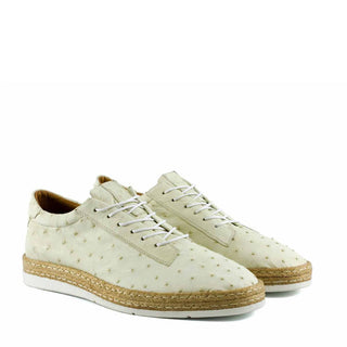 Corrente P00010 Men's Shoes Bone Monaco Genuine Ostrich Leather Fashion Sneakers (CRT1347)-AmbrogioShoes