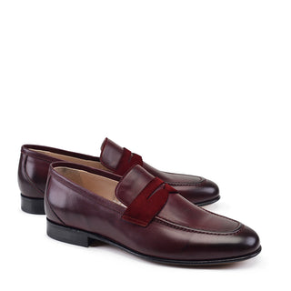 Corrente P000514 7504 Men's Shoes Burgundy Suede / Calf-Skin Leather with Penny Vamp Loafers (CRT1389)-AmbrogioShoes