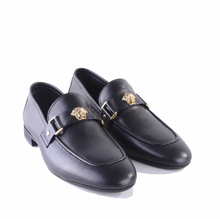 Corrente P00066 5229 Men's Shoes Black Leather with Medusa Ornament Slip On Loafers (CRT1424)-AmbrogioShoes