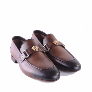 Corrente P000661 5229 Men's Shoes Brown Leather with Medusa Ornament Slip On Loafers (CRT1425)-AmbrogioShoes