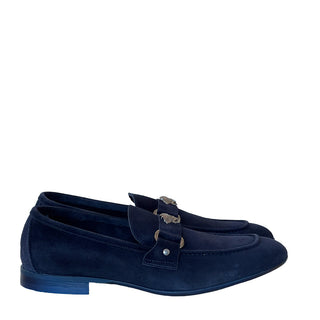 Corrente P000664 5229 Men's Shoes Navy Suede Leather with Medusa Ornament Slip On Loafers (CRT1428)-AmbrogioShoes