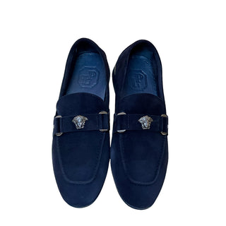 Corrente P000664 5229 Men's Shoes Navy Suede Leather with Medusa Ornament Slip On Loafers (CRT1428)-AmbrogioShoes