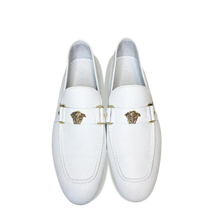 Corrente P000667 5229 White Leather with Medusa Ornament Slip On Loafers (CRT1431)-AmbrogioShoes