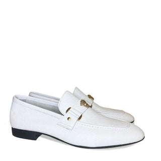 Corrente P000667 5229 White Leather with Medusa Ornament Slip On Loafers (CRT1431)-AmbrogioShoes