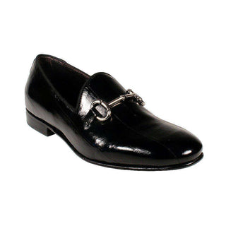 Corvari Designer Mens Shoes Anguilla Black Eel Skin Leather Moccasins (COR1004)-AmbrogioShoes