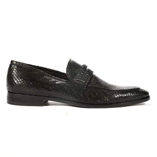 Corvari Designer Mens Shoes Rio Black Snake Textured Leather Loafers (COR1005)-AmbrogioShoes