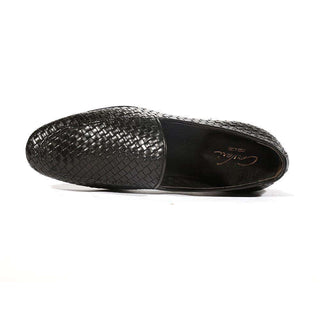 Corvari Designer Mens Shoes Skipper Black Woven Leather Moccasin (COR1007)-AmbrogioShoes
