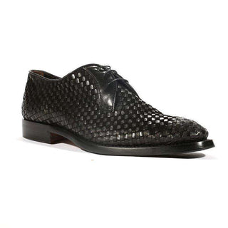 Corvari Designer Mens Shoes Skipper Camoscio Black Woven Leather and Suede Oxfords (COR1006)-AmbrogioShoes