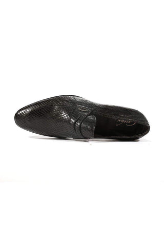 Corvari Designer Men's Designer Shoes Rio Black Snake Textured Leather Loafers (COR1005)