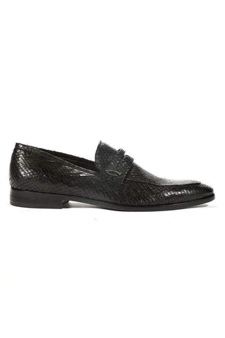 Corvari Designer Men's Designer Shoes Rio Black Snake Textured Leather Loafers (COR1005)