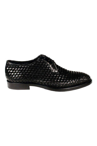 Corvari Designer Men's Designer Shoes Skipper Camoscio Black Woven Leather and Suede Oxfords (COR1006)