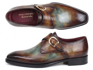 Paul Parkman green and brown single monkstrap shoe - view 2