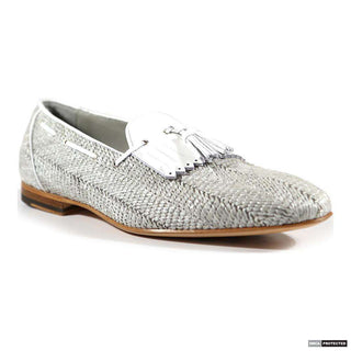 Dino Bigioni Shoes Mens Italian Tela Uncinetto Grey / White Loafers (DB1000)-AmbrogioShoes