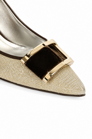 Dolce & Gabbana 4273 Beige & Brown Velvet / Glitter Fabric Slip-On Pump (DGW22)