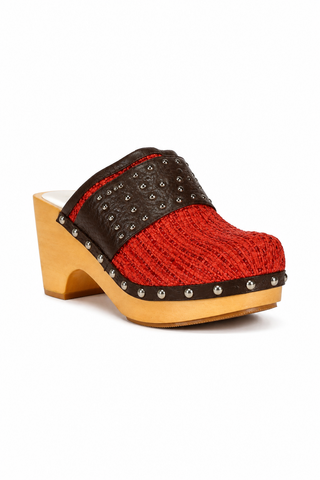 Dolce & Gabbana 4412 Red & Brown Wedge Straw / Leather High-Heel Sandals (DGW40)