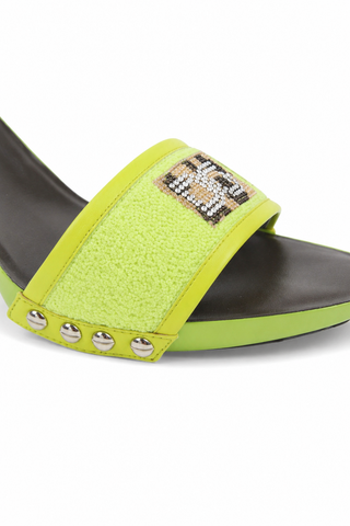 Dolce & Gabbana 4833 Green Olive Fabric & Calf-Skin Leather High-Heel Sandals (DGW63)