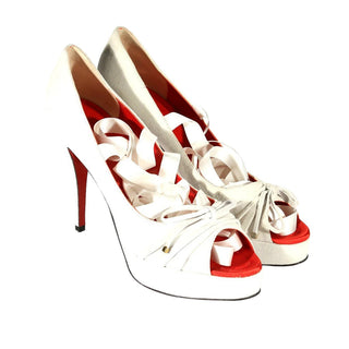 Dolce & Gabbana 5052 White Suede Leather High-Heel Sandals (DGW70)-AmbrogioShoes