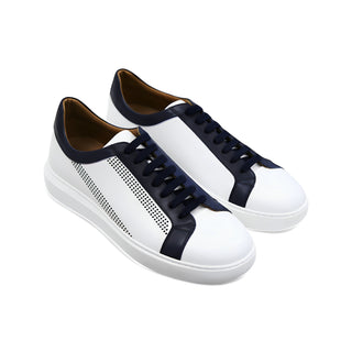 Donatello Deron Men's Shoes White & Blue Calf-Skin Leather Casual Sneakers (DON1001)-AmbrogioShoes