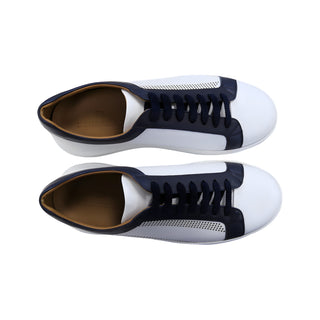 Donatello Deron Men's Shoes White & Blue Calf-Skin Leather Casual Sneakers (DON1001)-AmbrogioShoes