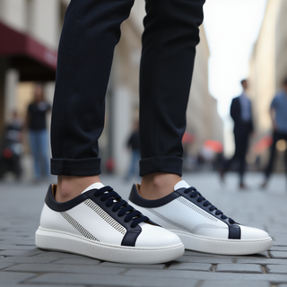 Donatello Deron White & Blue Calf-Skin Leather Casual Sneakers (DON1001)-AmbrogioShoes