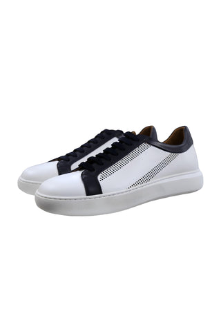 Donatello Deron White & Blue Leather Casual Sneakers (DON1001)