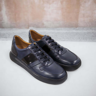 Donatello Duke Blue & Black Calf-Skin Leather Casual Sneakers (DON1002)-AmbrogioShoes