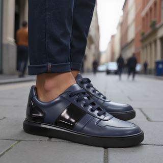 Donatello Duke Blue & Black Calf-Skin Leather Casual Sneakers (DON1002)-AmbrogioShoes