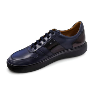 Donatello Duke Men's Shoes Blue & Black Calf-Skin Leather Casual Sneakers (DON1002)-AmbrogioShoes