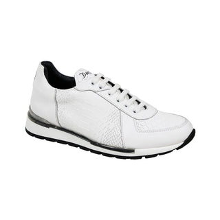 Duca Aurelia Men's Shoes White Calf-Skin Anaconda Print Leather Casual Sneakers (D1108)-AmbrogioShoes