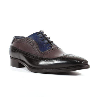 Duca Shoes Italian Mens Black Tri-Tone Leather Oxfords (D2107)-AmbrogioShoes