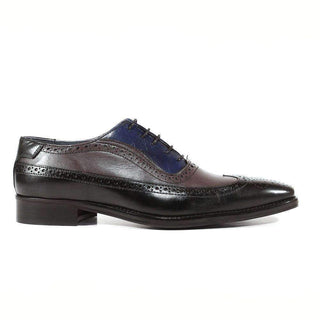 Duca Shoes Italian Mens Black Tri-Tone Leather Oxfords (D2107)-AmbrogioShoes