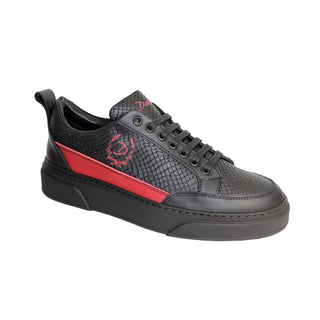 Duca Fabro Men's Shoes Black/Red Calf-Skin Leather/Snake Print Sneakers (D1018)-AmbrogioShoes