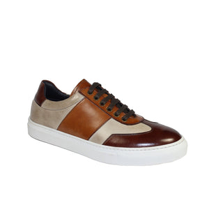 Duca Fermo Men's Shoes Brown/Cognac/Beige Calf-Skin Leather Sneakers (D1022)-AmbrogioShoes