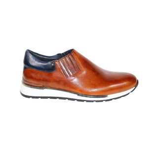 Duca Formia Men's Shoes Cognac/Navy Calf-Skin Sneakers (D1110)-AmbrogioShoes