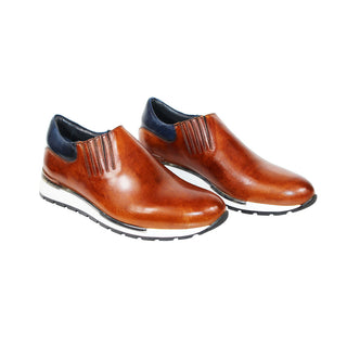 Duca Formia Men's Shoes Cognac/Navy Calf-Skin Sneakers (D1110)-AmbrogioShoes