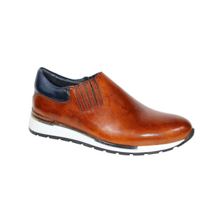 Duca Formia Men's Shoes Cognac/Navy Calf-Skin Sneakers (D1110)-AmbrogioShoes