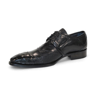 Duca Imperio Men's Shoes Black Calf-Skin Leather/Calf Print Oxfords (D1029)-AmbrogioShoes