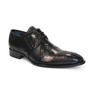 Duca Imperio Men's Shoes Black Calf-Skin Leather/Calf Print Oxfords (D1029)-AmbrogioShoes