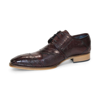 Duca Imperio Men's Shoes Burgundy Calf-Skin Leather/Calf Print Oxfords (D1154)-AmbrogioShoes