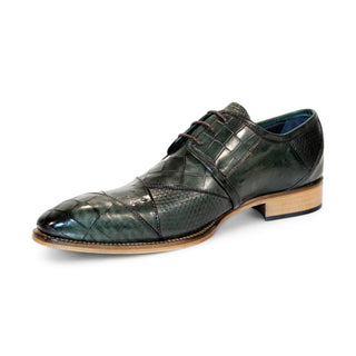 Duca Imperio Men's Shoes Green Calf-Skin Leather/Calf Print Oxfords (D1155)-AmbrogioShoes