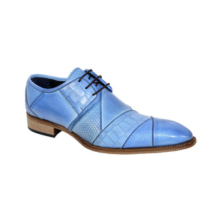 Duca Imperio Men's Shoes Light Blue Calf-Skin Leather/Calf Print Oxfords (D1112)-AmbrogioShoes