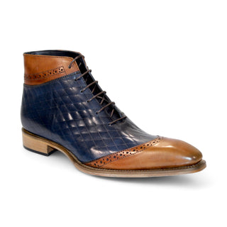 Duca Lauro Men's Shoes Cognac/Navy Calf-Skin Leather Boots (D1162)-AmbrogioShoes