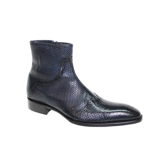 Duca Lavello Men's Shoes Navy Calf-Skin Leather/Snake Print Boots (D1034)-AmbrogioShoes