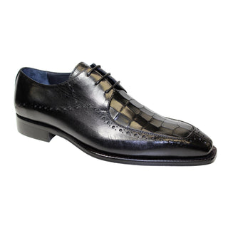 Duca Lavinio Men's Shoes Black Calf-Skin Leather/Croco Print Oxfords (D1035)-AmbrogioShoes