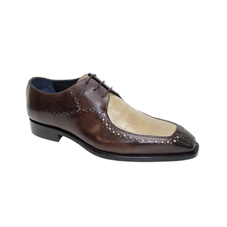 Duca Lavinio Men's Shoes Chocolate/Taupe Calf-Skin Leather/Croco Print Oxfords (D1038)-AmbrogioShoes